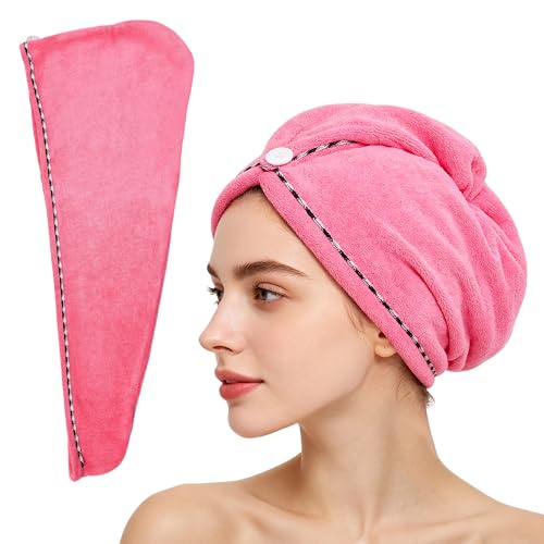 MakemadeDIY Hot Pink Microfiber Hair Towel Wrap 2 Pack - Quick Dry, Anti-Frizz Turban for Women
