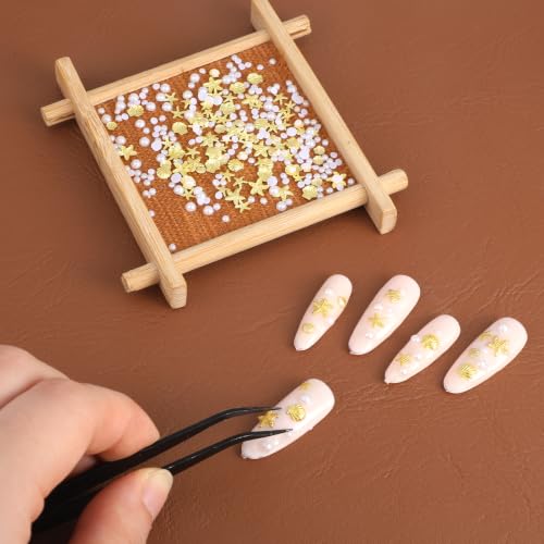 Macuezu 100 Pcs 3D Starfish & Seashell Nail Charms Flat Back Gold