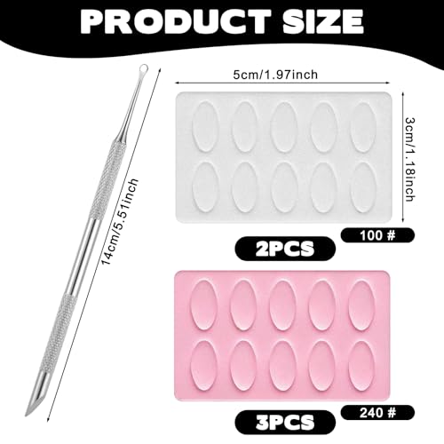 Metal Cuticle Pusher and Scraper Tool with 5 Sandpaper Sheets