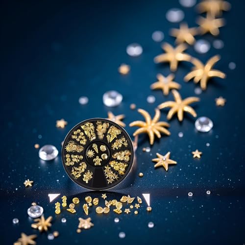 Gold Ocean Nail Art Studs - 3D Summer Beach Charms 2 Boxes