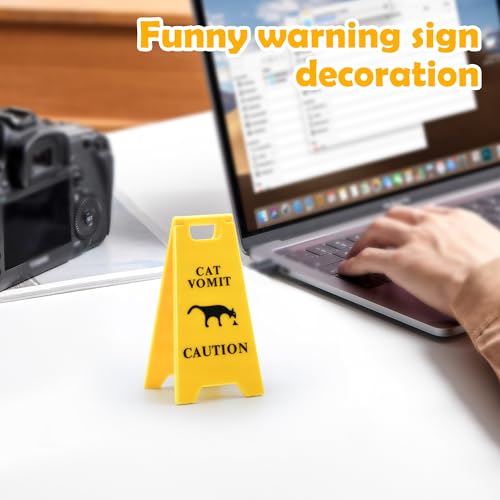 Cat Vomit Caution Sign 2-Pack - Funny 3D-Printed Desk Decor