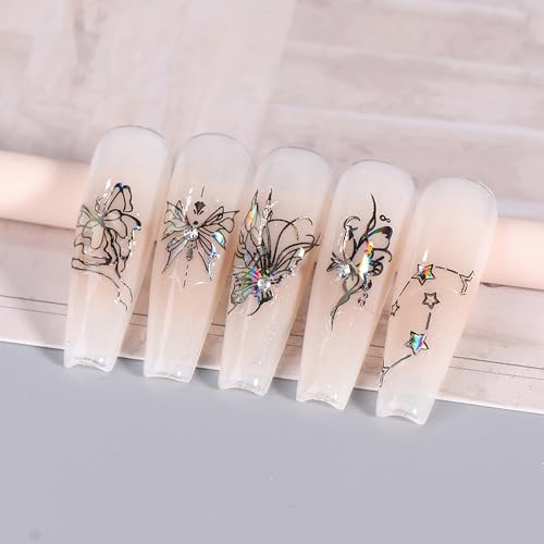 Vezocim 3D Butterfly Nail Art Stickers - Shiny Self-Adhesive Decals (4 Sheets)