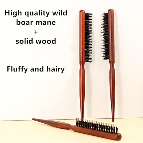Boar Bristle Teasing Brush 2 Pack with Rat Tail Handle for Hair Styling