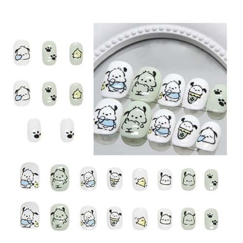 Green Short Press on Nails Kawaii Anime Acrylic False Nails Kit