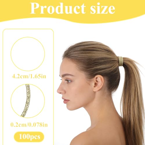 Qianyu 100 Pcs Gold Hair Ties No-Metal Shimmer Elastic Hair Bands