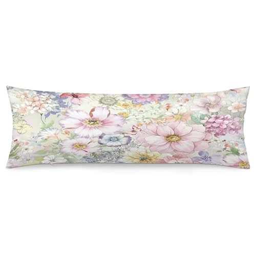 GUVICINIR Floral Body Pillow Cover 20"x54" - Colorful Spring Flowers