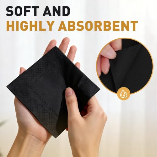 150 Count Black Cocktail Napkins - 2-Ply Disposable Napkins for Parties