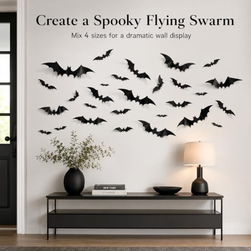 120pcs 3D Bat Wall Decor for Halloween | Scary Indoor & Outdoor Decorations