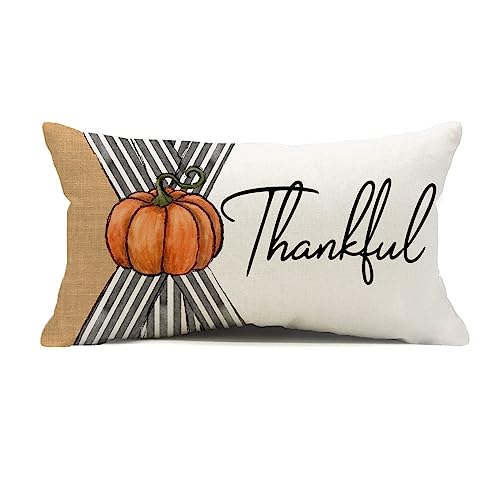 Thanksgiving Pumpkin Pillow Cover 12x20 - Farmhouse Autumn Decor