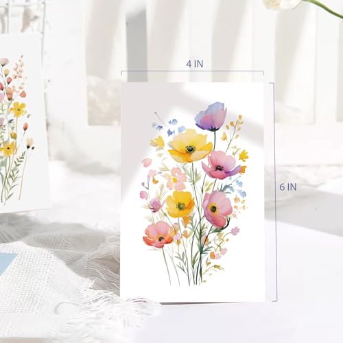 24 Floral Blank Note Cards with Envelopes - 4x6 Wildflower Design for All Occasions