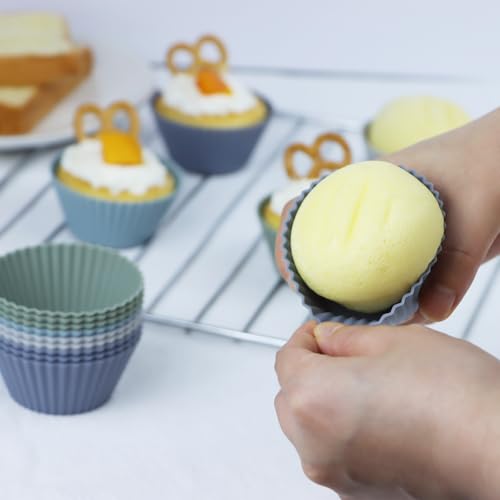 Grey Silicone Muffin Cups 12-Pack Reusable Cupcake Liners for Baking - SAWNZC