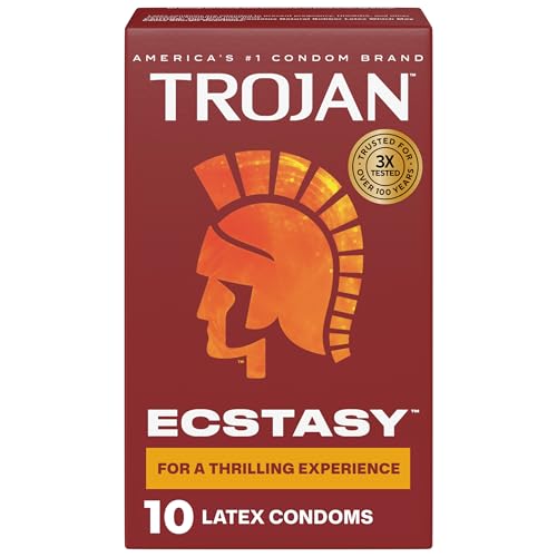 TROJAN Ultra Ribbed Ecstasy Lubricated Condoms - 10 Count Box