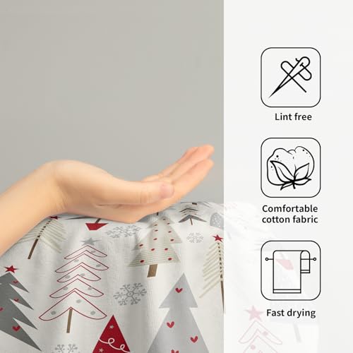 Christmas Tree Hand Towels Set (Red, Grey, Cream) - 2-Piece Holiday Decor