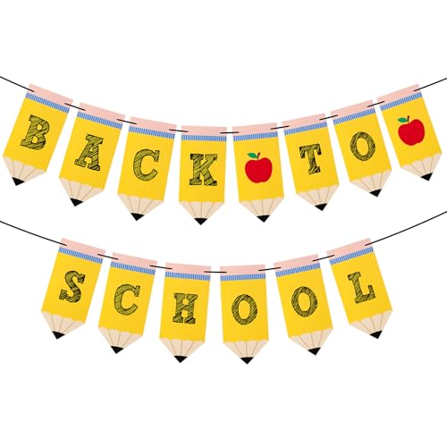 jijAcraft Pre-Strung Back to School Banner - Yellow Pencil & Apple Garland