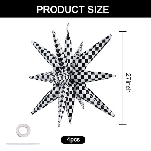 TONIFUL 22 Inch Checkered Star Balloons - 4 Pack Party Decor