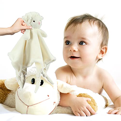 CREVENT Cozy Plush Baby Security Blanket - 14" Sheep Lovey for Newborns