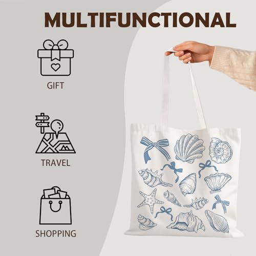 Ocean Beach Blue Shell Reusable Canvas Tote Grocery Shopping Bag