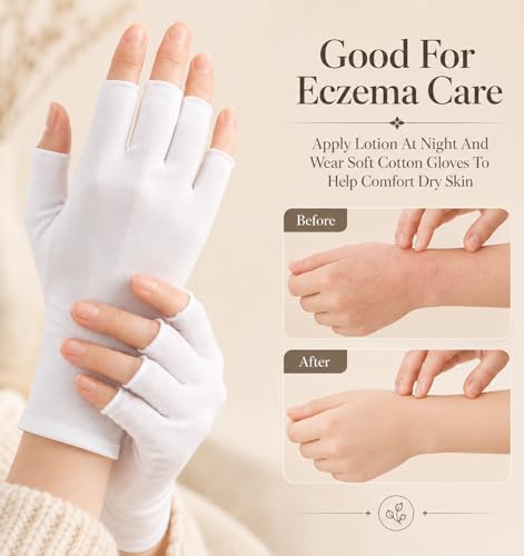 FRCTLNKG 3 Pairs Cotton Fingerless Gloves for Sleeping and Skin Care