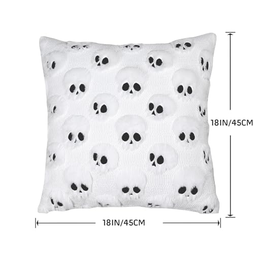 Skull Halloween Throw Pillow Covers 18x18, Set of 2 Plush Black Decor