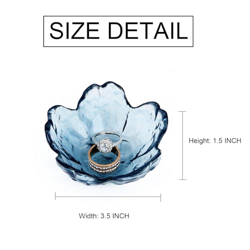 Crystal Blue Flower Ring Dish - Decorative Glass Jewelry Tray