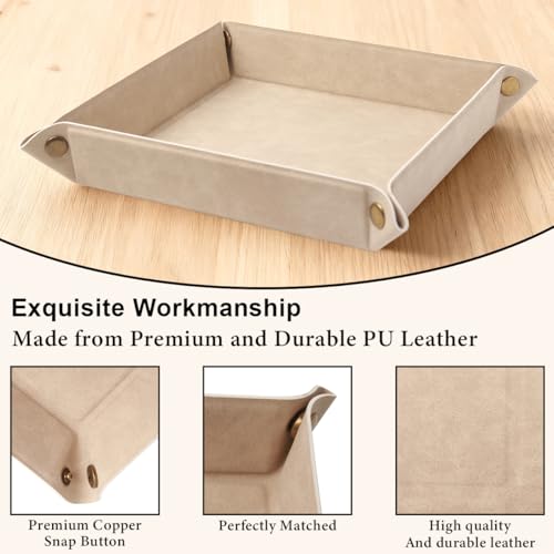 WAYIFON PU Leather Valet Tray - Foldable Desktop Catchall in Apricot