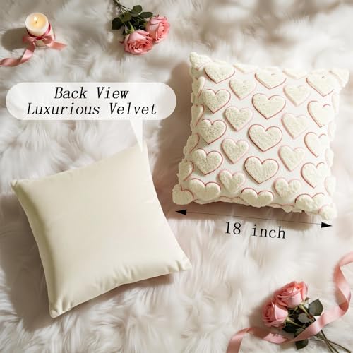 Valentine's Day Pillow Covers Set of 2 - 18x18 Inch Red Pink Heart Design