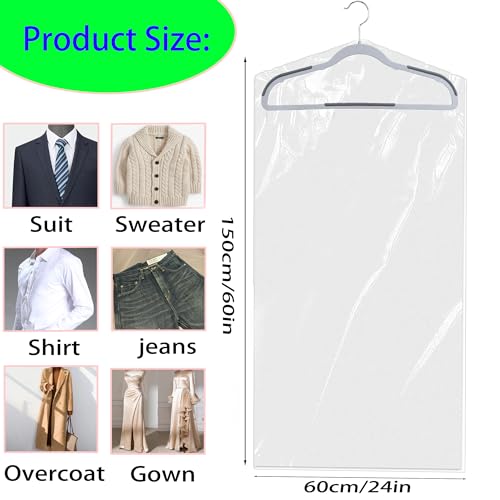 15 Pack Clear Plastic Garment Bags - Dust-Proof Clothing Covers