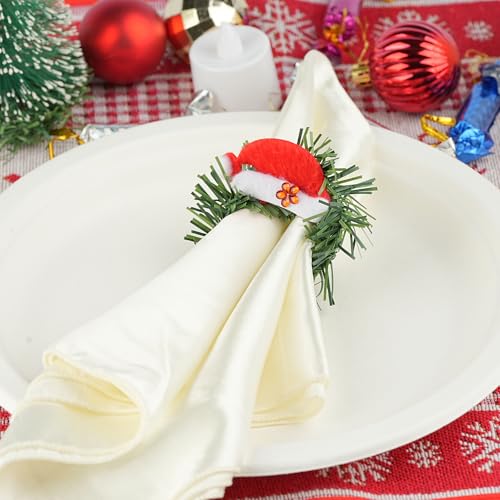 Christmas Napkin Rings Set of 12 - Green Leaf Wreath Holiday Table Decor
