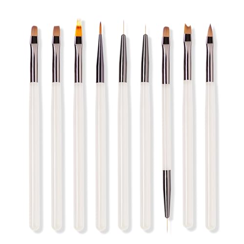 LERAO 9-Piece Professional Acrylic Nail Art Brush Set for Gel & Polygel
