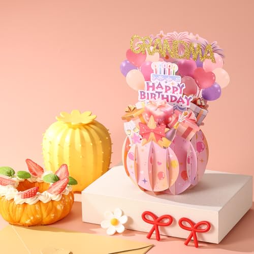 3D Happy Birthday Pop Up Card for Grandma with Envelope