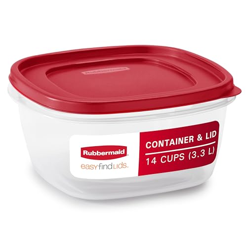 Rubbermaid Easy Find Lids Food Storage Container, 14 Cup, Stackable Square