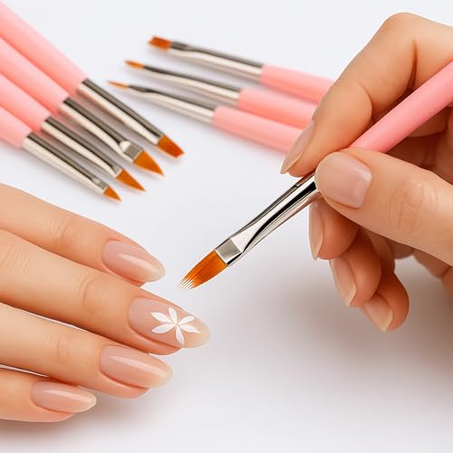 HomTop 8-Piece Nail Art Brush Set - Flat and Angled Painting Brushes for Acrylic and Gel Design