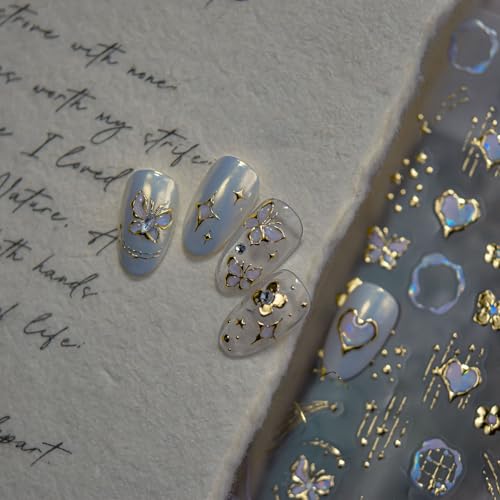 5D Embossed Silver Flower Nail Stickers Bohemian Butterfly Nail Art Decals