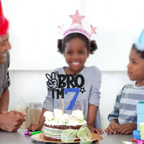 Brother I'm 7 Cake Topper - Blue Glitter Star Birthday Decoration