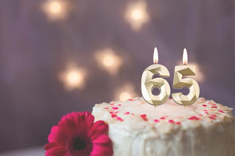 Gold 65 Birthday Candles - 2 Pack | Non-Toxic Birthday Decorations