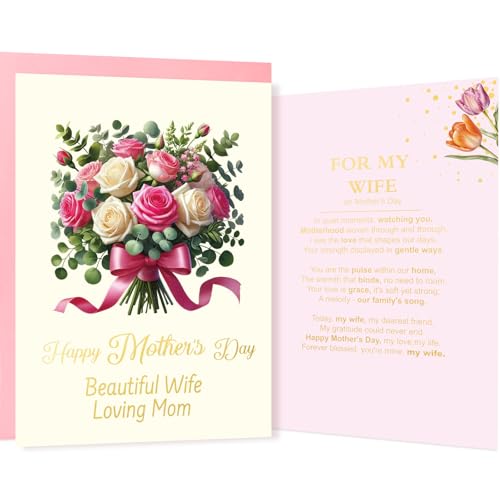 Happy Mother's Day Card for Wife with Poem & Envelope - 5x7