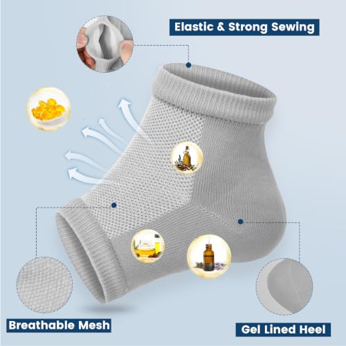 OKbutler Moisturizing Heel Socks for Cracked Heels, 2 Pairs Gray