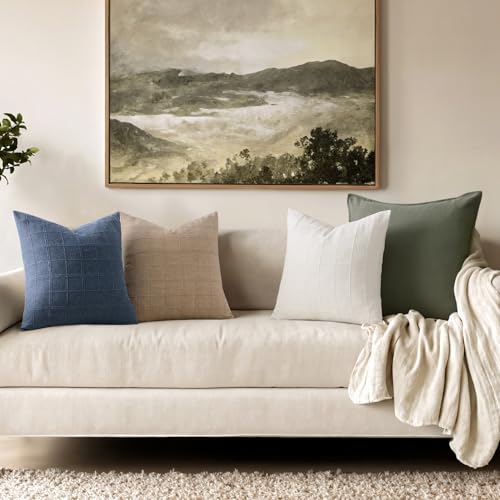 Set of 2 Blue Linen Plaid Throw Pillow Covers 18x18