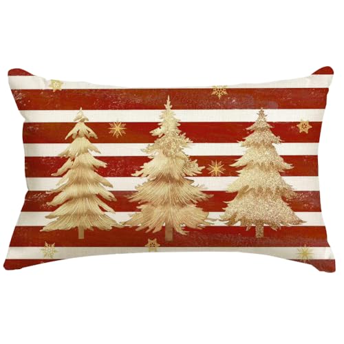 Christmas Pillow Covers 12x20 Inch - Red Tree Snowflake Holiday Cushion Case