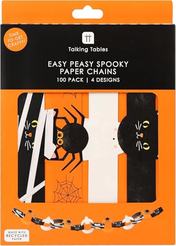 Halloween Paper Garland - 100 Precut Chains with Spooky Prints