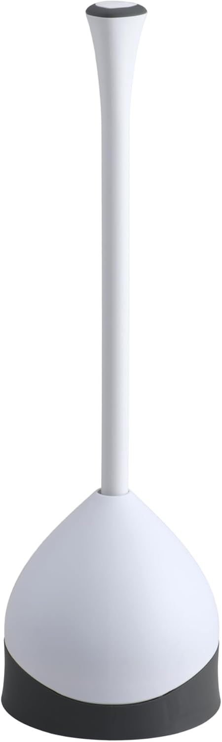 Clorox Toilet Plunger - Heavy-Duty Design with Non-Skid Rubber Base | Compact Holder Caddy, 6.5x19.5-Inch, White
