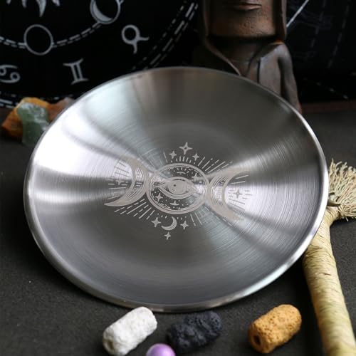Triple Moon Stainless Steel Offering Bowl - 5.5 Inch Altar Ritual Plate