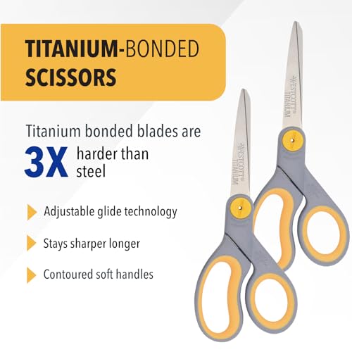 Westcott 8-Inch Titanium Bonded Scissors 2-Pack - Multipurpose Office & School Shears with Soft Handles & Adjustable Glide