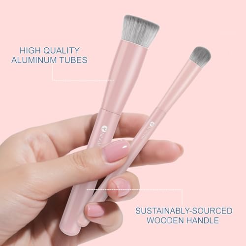 KINGMAS Flat Top Kabuki Foundation Brush & Concealer Makeup Brush Pink