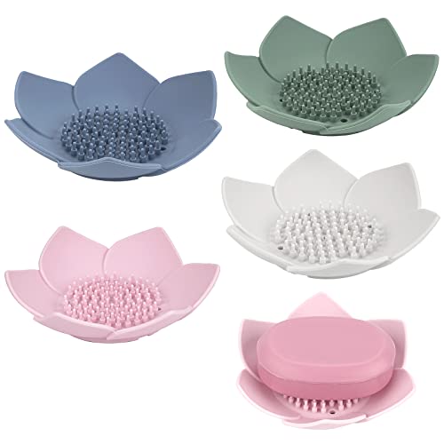 Linkidea Silicone Soap Dish with Drain - 4 Pack Flower Soap Holder