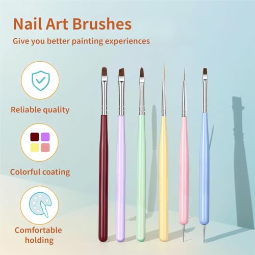 JEONEKID 6-Piece Professional Nail Art Brush Set and Dotting Pen for Gel Design