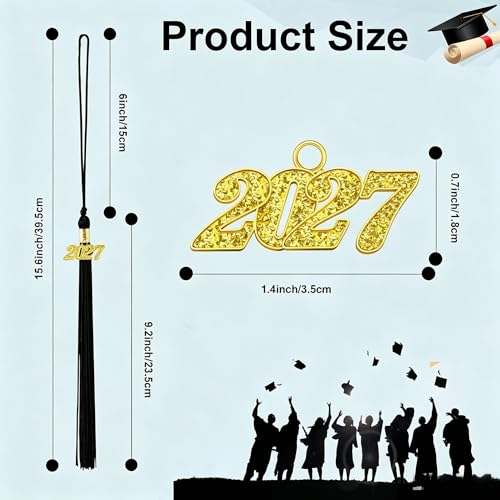 Black 2027 Graduation Cap Tassel with Gold Year Charm - 15.6 Inch