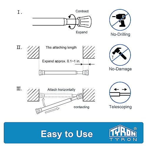 TYRON Adjustable Tension Curtain Rod 18-28 Inch - No Drill