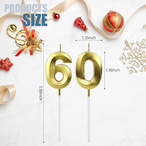 3D Gold Birthday Candles for 60th Anniversary Cake Topper