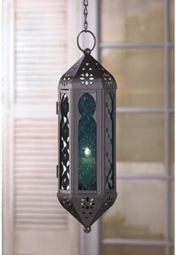 Azul Serenity Ocean Blue Glass Hanging Candle Lantern - Elegant Home Décor Accent